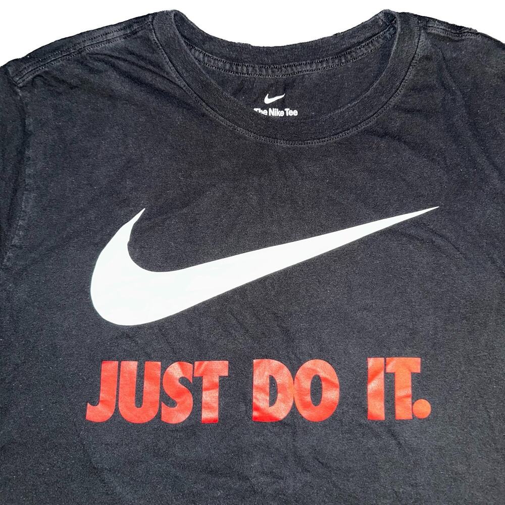 Nike Graphic T Shirt Mens XL Black Swoosh Just Do It Orange Big Logo SS Flaw Tee